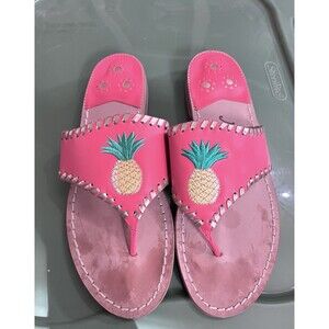 Jack Rogers Pink Pineapple Motif Sandals Size 9 Preppy Classic Leather